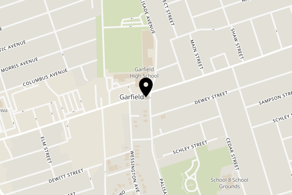 Map showing the location of The Hive Bar & Bistro on 142 Outwater Ln in Garfield